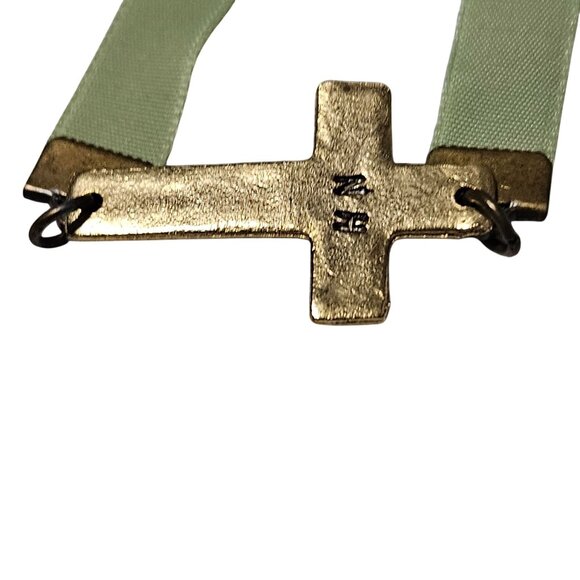 Gold Cross Bracelet Green Ribbon Chain Adjustable Length Antique Finish Jewelry - Picture 5 of 6
